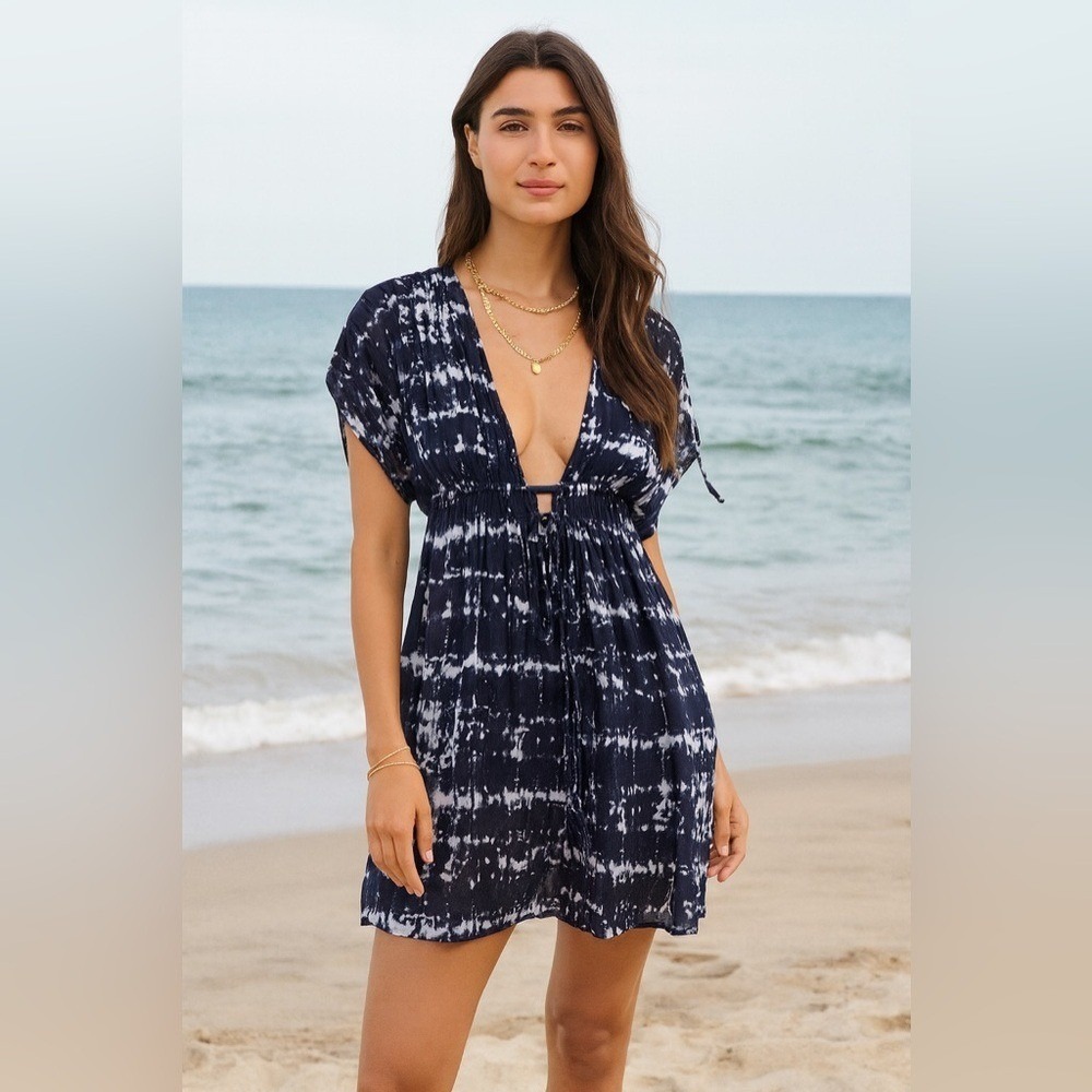 Stella Cruz Tie Dye Beach Cover Up Sheer Chiffon Resort Dress Medium
